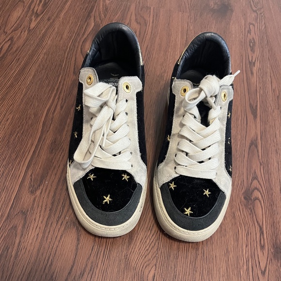 Zadig & Voltaire Black Velvet Sneakers with Gold Star Embellishments Size 38 - Picture 1 of 5